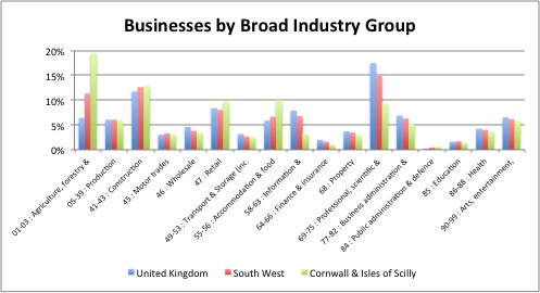 Businesses in Cornwall by Broad Industry Group